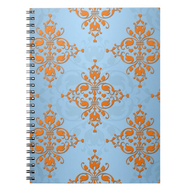 Cute Orange and Blue Damask Notebook (Front)