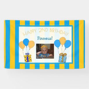 Cute Orange and Blue Happy Birthday Personalised Banner