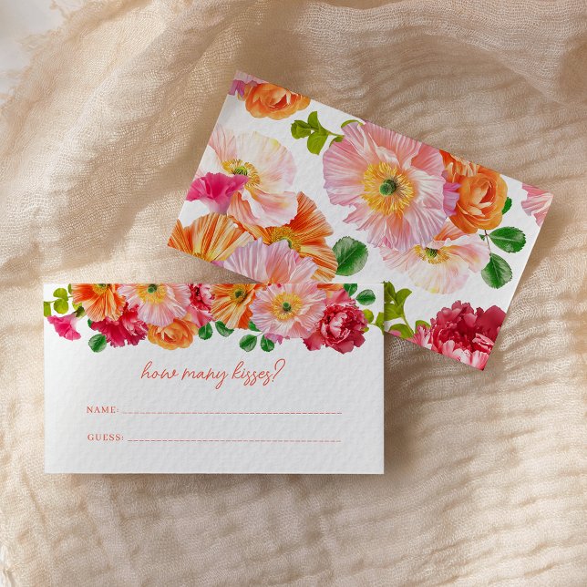 Cute Orange and Bright Pink Floral How Many Kisses Enclosure Card (Creator Uploaded)