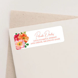 Cute Orange and Bright Pink Floral Return Label Return Address Label