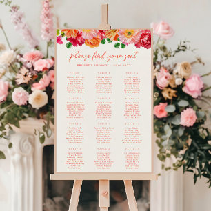 Cute Orange and Bright Pink Floral Seating Chart