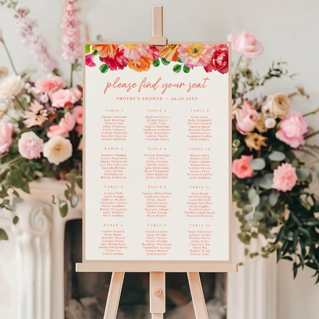 Cute Orange and Bright Pink Floral Seating Chart (Creator Uploaded)