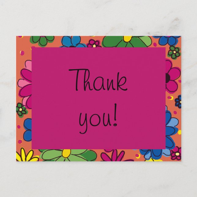 Cute Orange and Colourful Floral Birthday Thank Yo Postcard (Front)