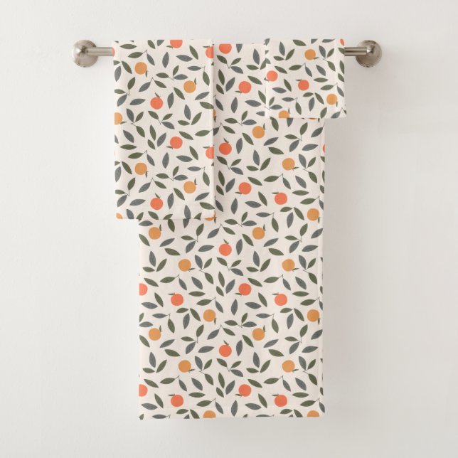 Cute Orange and Leaves Pattern Bath Towel Set (Insitu)