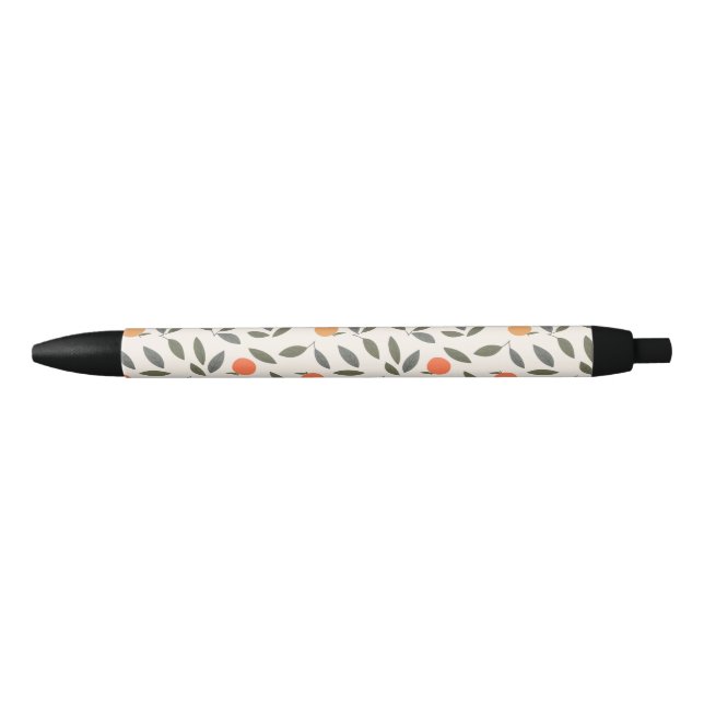 Cute Orange and Leaves Pattern Black Ink Pen (Front)