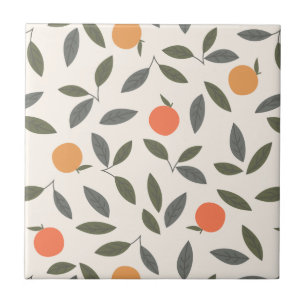 Cute Orange and Leaves Pattern Ceramic Tile