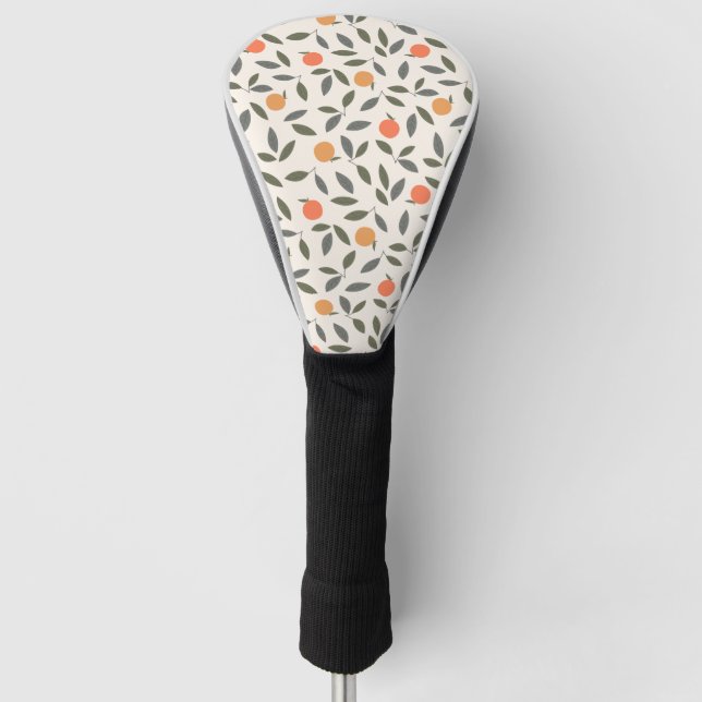 Cute Orange and Leaves Pattern Golf Head Cover (Front)