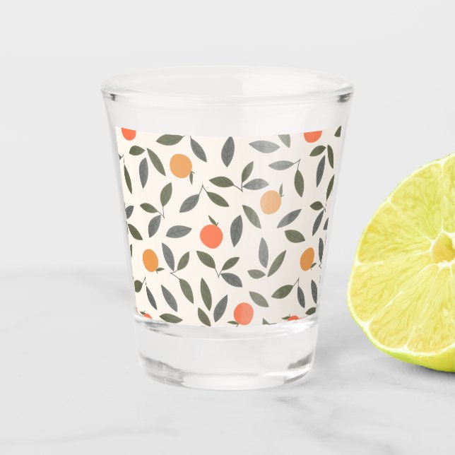 Cute Orange and Leaves Pattern Shot Glass (Front)
