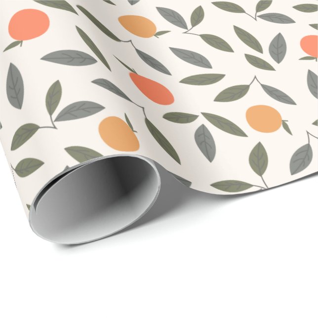 Cute Orange and Leaves Pattern Wrapping Paper (Roll Corner)