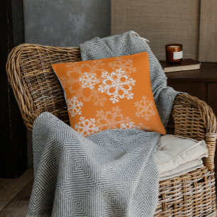 Cute orange and white Christmas snowflakes Cushion
