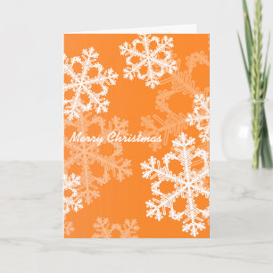 Cute orange and white Christmas snowflakes Holiday Card