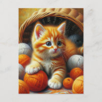 Cute Orange and White Kitten Playing in Yarn