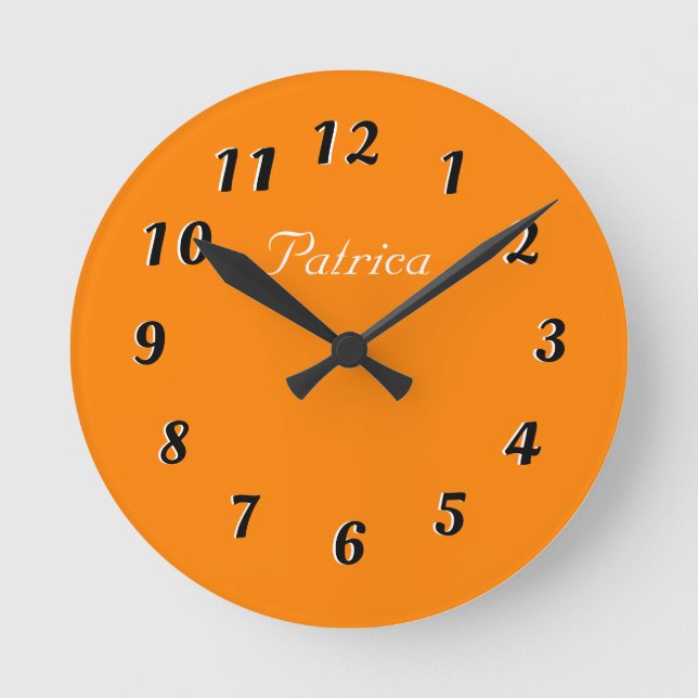 Cute Orange and White Personalised Wall Clock (Front)