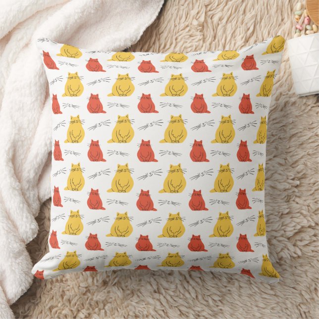 Cute Orange and Yellow Cat Pattern  Cushion (Blanket)