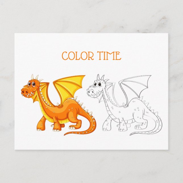Cute Orange and Yellow Dragon Colouring Activity Postcard (Front)