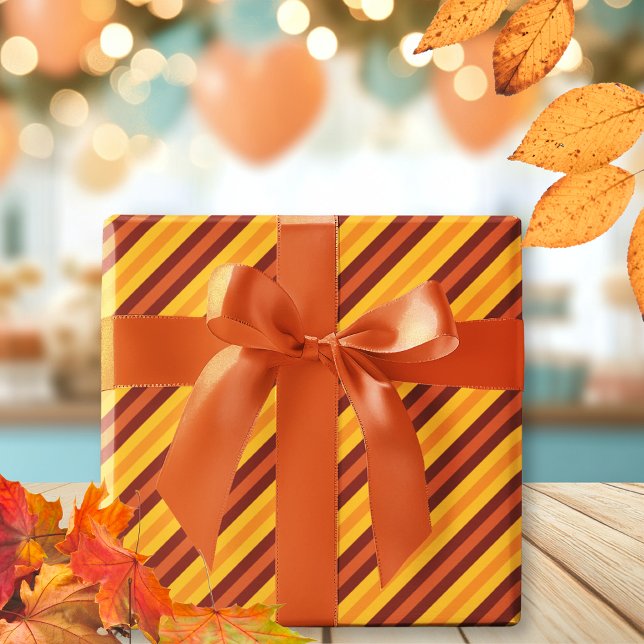Cute orange Autumn striped pattern fall Wrapping Paper (Cute orange Autumn striped pattern fall Wrapping Paper)