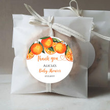 Cute orange Baby Shower Classic Round Sticker