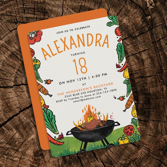 Cute Orange BBQ Backyard Grill Kids Outdoor Party Invitation (Creator Uploaded)