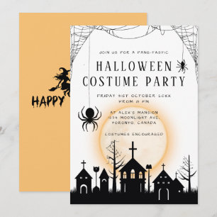 Cute Orange & Black Adult Halloween Costume Party Invitation