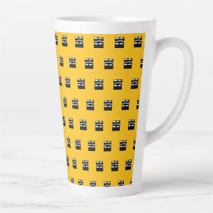 Cute Orange, Black and White Bold Squares Pattern Latte Mug