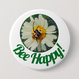 Cute Orange & Black Bee on Daisy Circle Design 7.5 Cm Round Badge
