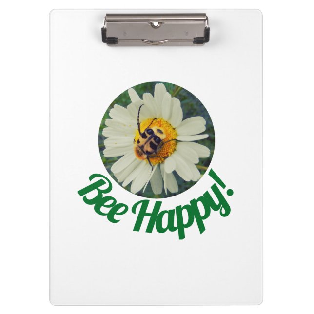 Cute Orange & Black Bee on Daisy Circle Design Clipboard (Front)