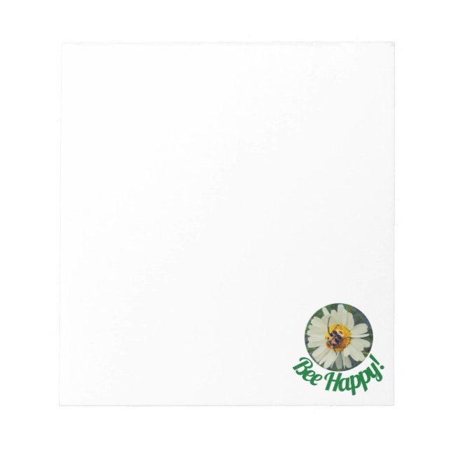 Cute Orange & Black Bee on Daisy Circle Design Notepad (Front)