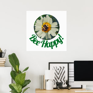 Cute Orange & Black Bee on Daisy Circle Design Poster