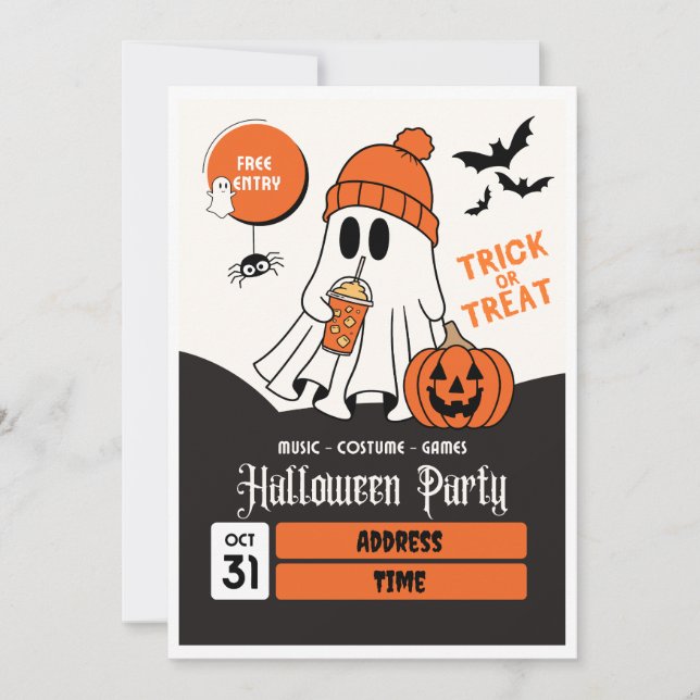 Cute Orange & Black Halloween Party Invitation (Front)