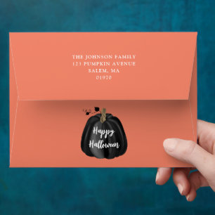 Cute Orange Black Pumpkin Halloween Return Address Envelope
