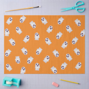 Cute Orange & Black Spooky Ghost Halloween Tissue Paper