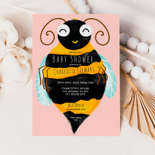 Cute orange black stripes bee girl baby shower invitation