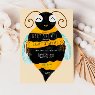 Cute  orange black stripes bumble bee baby shower invitation