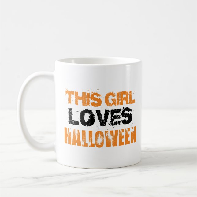 Cute Orange Black This Girl Loves Halloween Coffee Mug (Left)