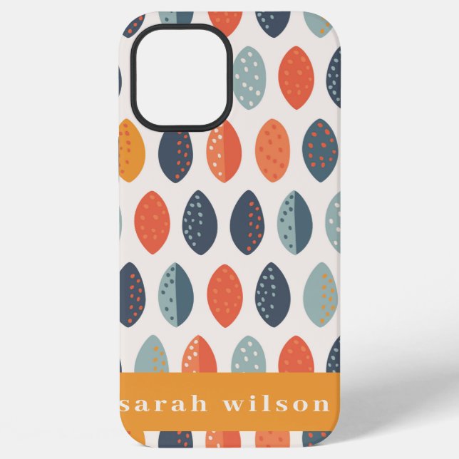 Cute Orange Blue Custom Leafy Botanical Pattern iPhone Case (Back)
