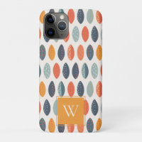 Cute Orange Blue Leafy Botanical Monogram Pattern