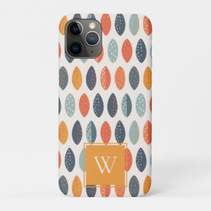 Cute Orange Blue Leafy Botanical Monogram Pattern iPhone 11 Pro Case