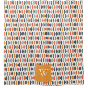 Cute Orange Blue Leafy Botanical Monogram Pattern Shower Curtain