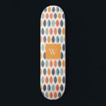 Cute Orange Blue Leafy Botanical Monogram Pattern Skateboard<br><div class="desc">If you need any further customisation please feel free to message me on yellowfebstudio@gmail.com.</div>