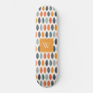 Cute Orange Blue Leafy Botanical Monogram Pattern Skateboard