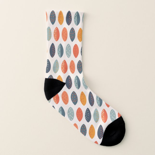 Cute Orange Blue Ochre Leafy Botanical Pattern Socks (Left Inside)