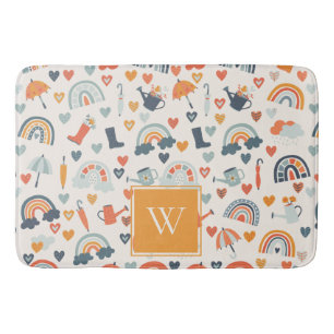 Cute Orange Blue Spring Rainbow Clouds Pattern Bath Mat