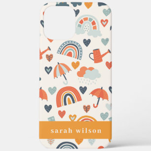 Cute Orange Blue Spring Rainbow Clouds Pattern iPhone 12 Pro Max Case