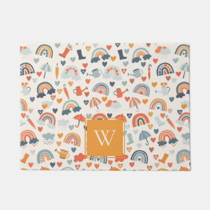 Cute Orange Blue Spring Rainbow Clouds Pattern Doormat