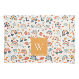 Cute Orange Blue Spring Rainbow Clouds Pattern Pillowcase