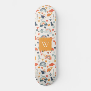 Cute Orange Blue Spring Rainbow Clouds Pattern Skateboard