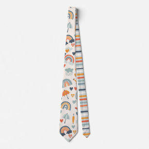 Cute Orange Blue Spring Rainbow Clouds Pattern Tie