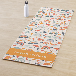 Cute Orange Blue Spring Rainbow Clouds Pattern Yoga Mat
