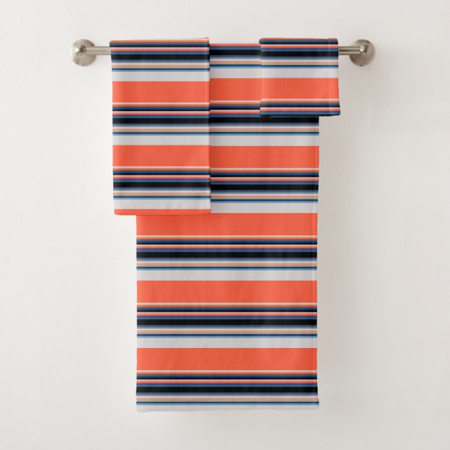 Cute orange blue stripes bath towel set (Insitu)