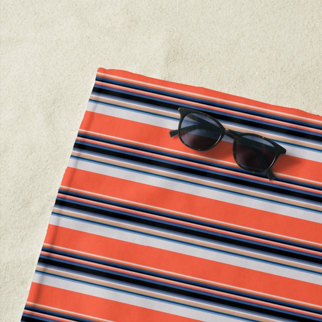 Cute orange blue stripes beach towel (In Situ)